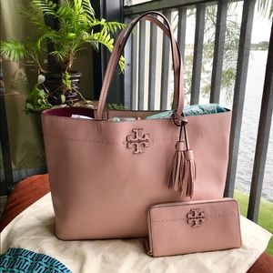 Tory Burch McGraw Tote Bag & Wallet Pink Quartz